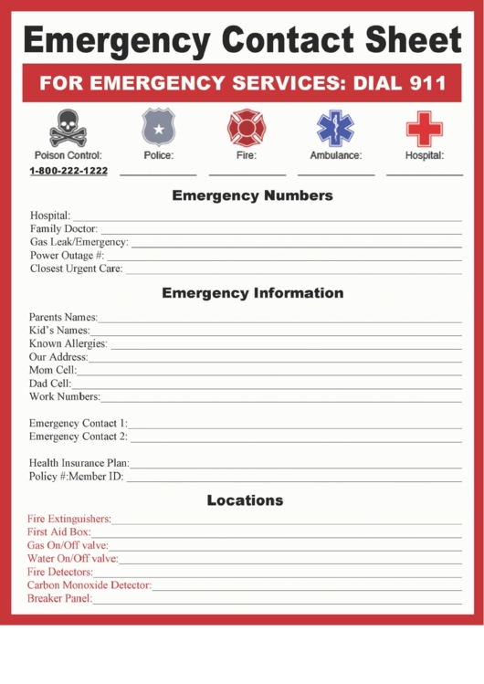 Emergency Contact Sheet Printable Pdf Download For In Case Of Emergency Card Template