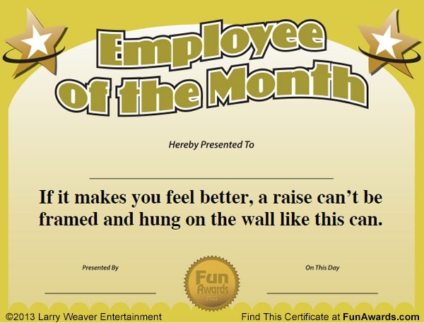 Employee Of The Month Certificate: Free Funny Award Template Within Funny Certificates For Employees Templates
