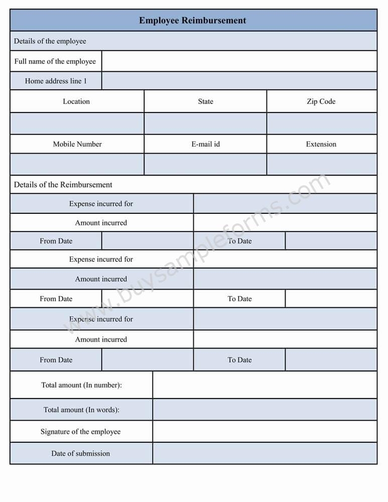 Employee Reimbursement Form Within Reimbursement Form Template Word