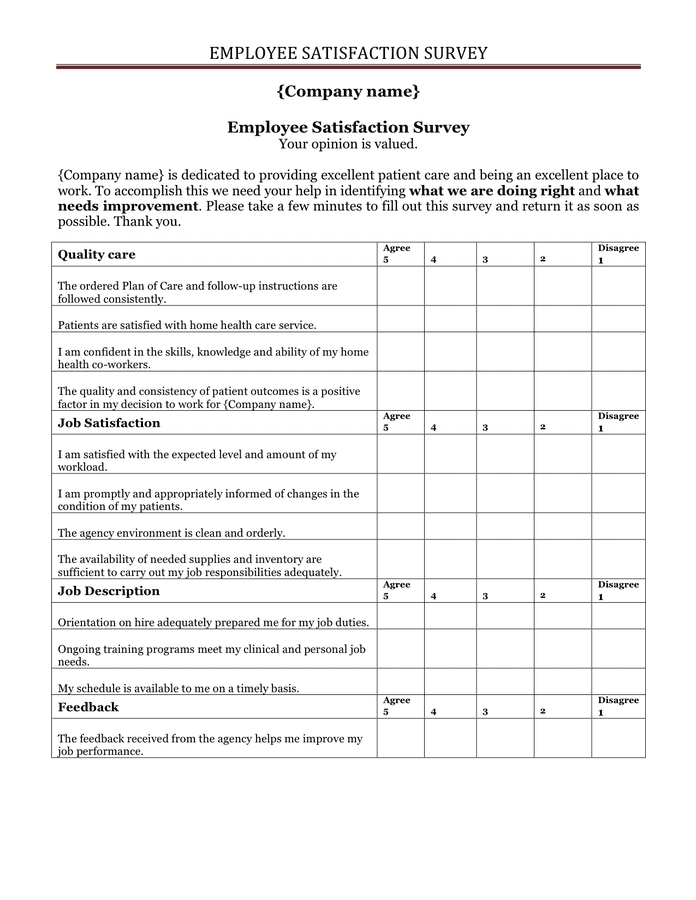 Employee Satisfaction Survey In Word And Pdf Formats With Poll Template For Word