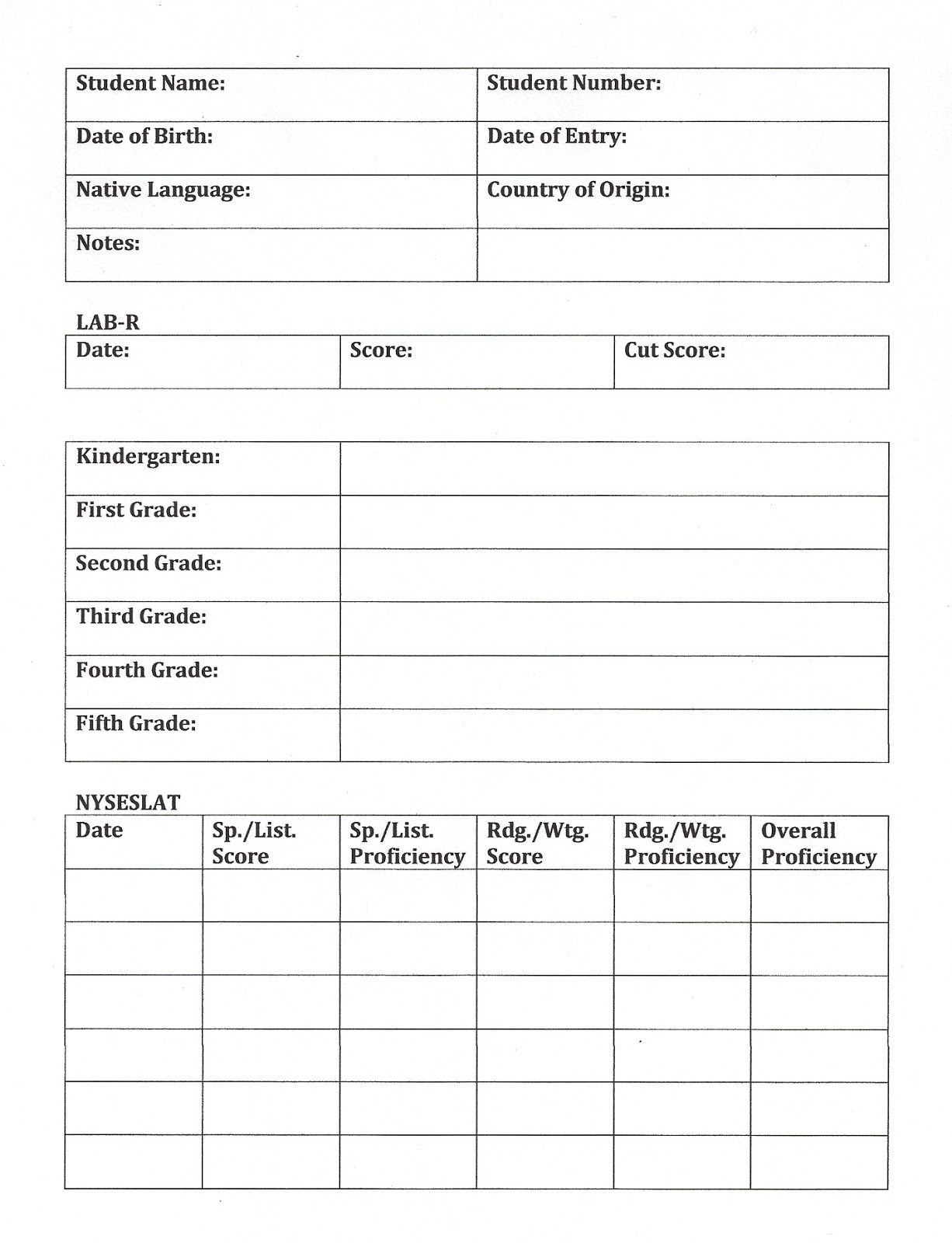 Esl Amplified: Student Record Sheets Inside Student Grade Report Template