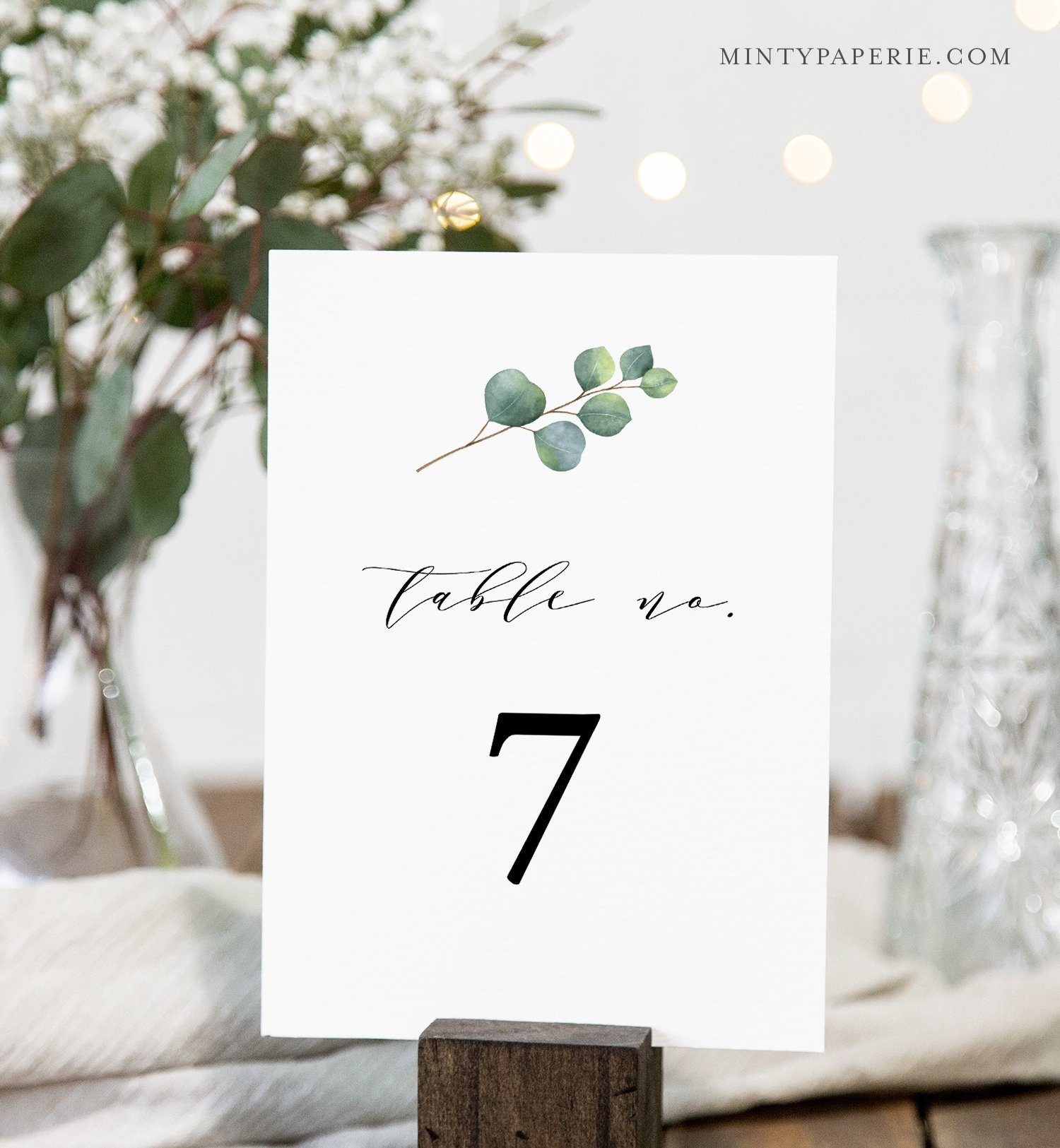 Eucalyptus Table Number Card, Greenery Wedding Table Card, Instant in Table Number Cards Template