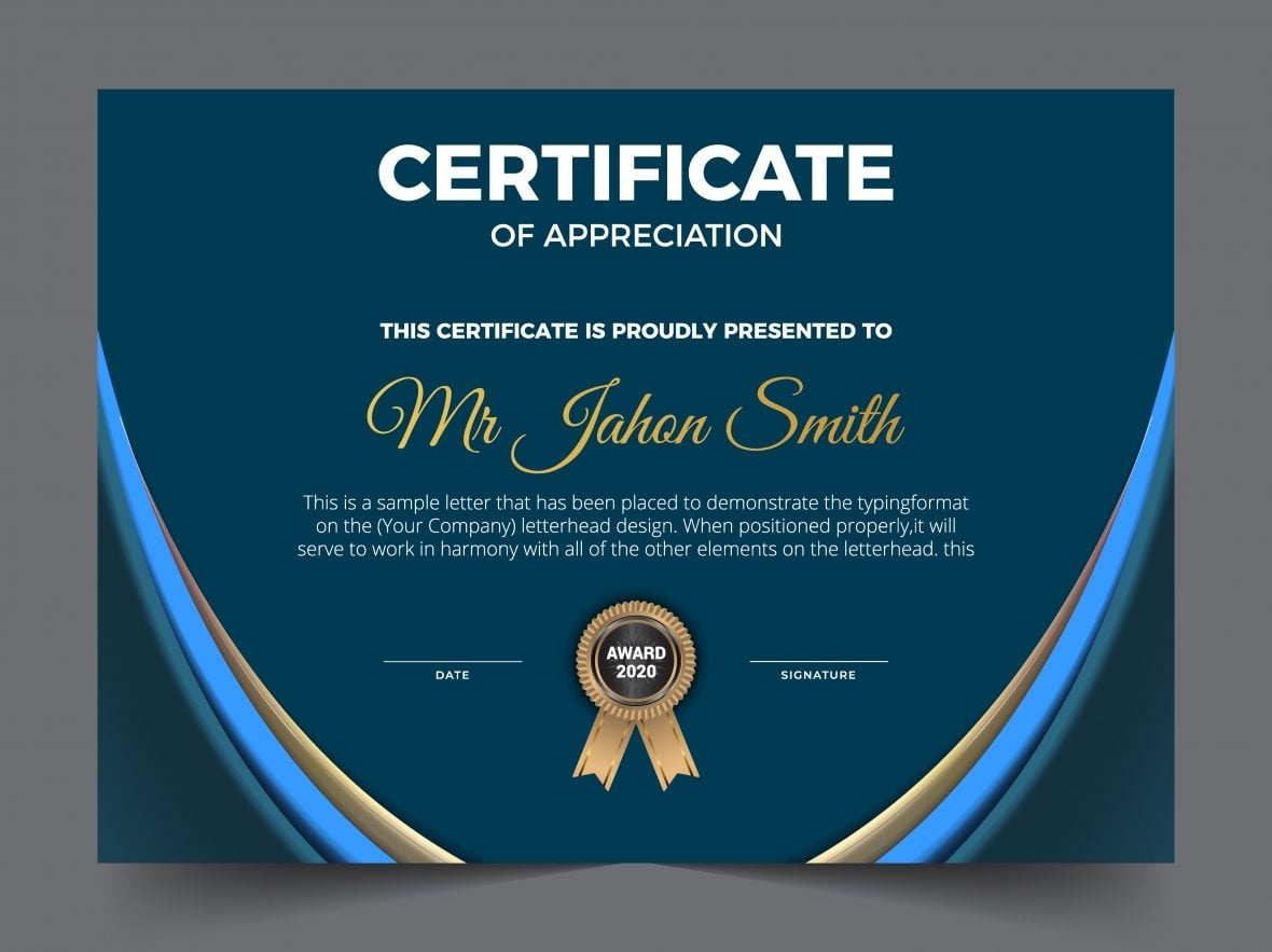 🤵🏿 ️ Free Certificate Of Appreciation Award Template - Graphicsfamily in Sample Certificate Of Recognition Template