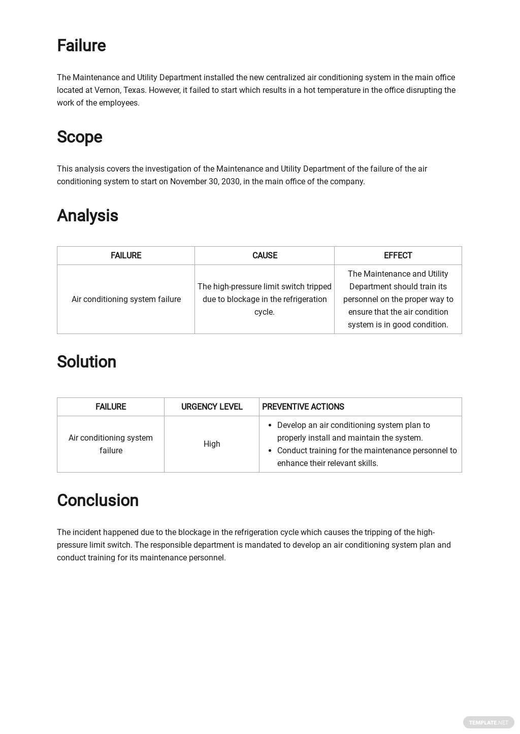 Failure Analysis Template – Google Docs, Word, Apple Pages | Template For Failure Investigation Report Template