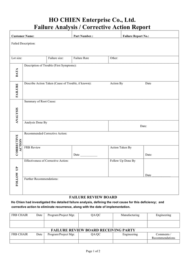 Failure Report Form In Word And Pdf Formats Regarding Failure Analysis Report Template