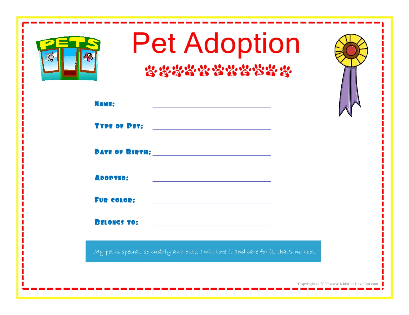 Fake Adoption Certificate Free Printable – Free Printable In Blank Adoption Certificate Template