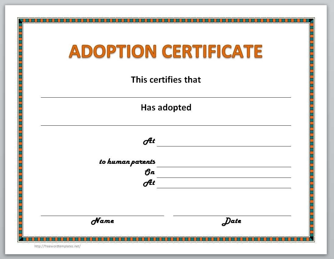 Fake Adoption Certificate Free Printable - Free Printable Regarding No Certificate Templates Could Be Found