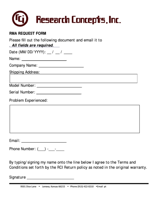 Fillable Rma Request Form Research Concepts Printable Pdf Download Throughout Rma Report Template