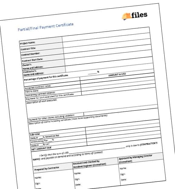 Final Payment Certificate - Construction Documents And Templates In Construction Payment Certificate Template