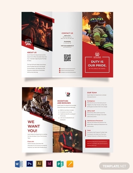 Fire Department Recruitment Tri Fold Brochure Template - Illustrator With Tri Fold Brochure Publisher Template