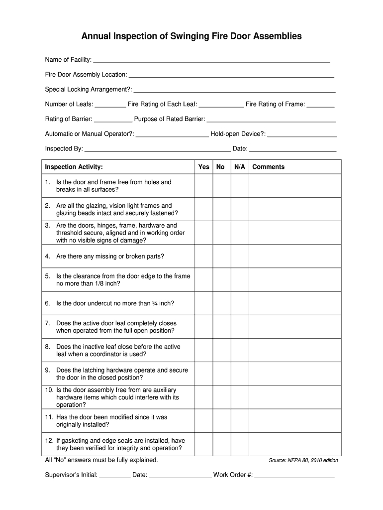 Fire Door Inspection Checklist – Fill Online, Printable, Fillable Intended For Test Exit Report Template