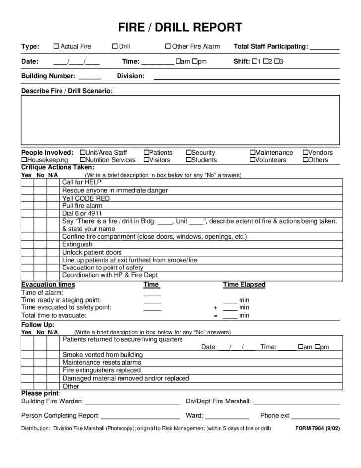 Fire Or Drill Report Form Free Download within Emergency Drill Report Template
