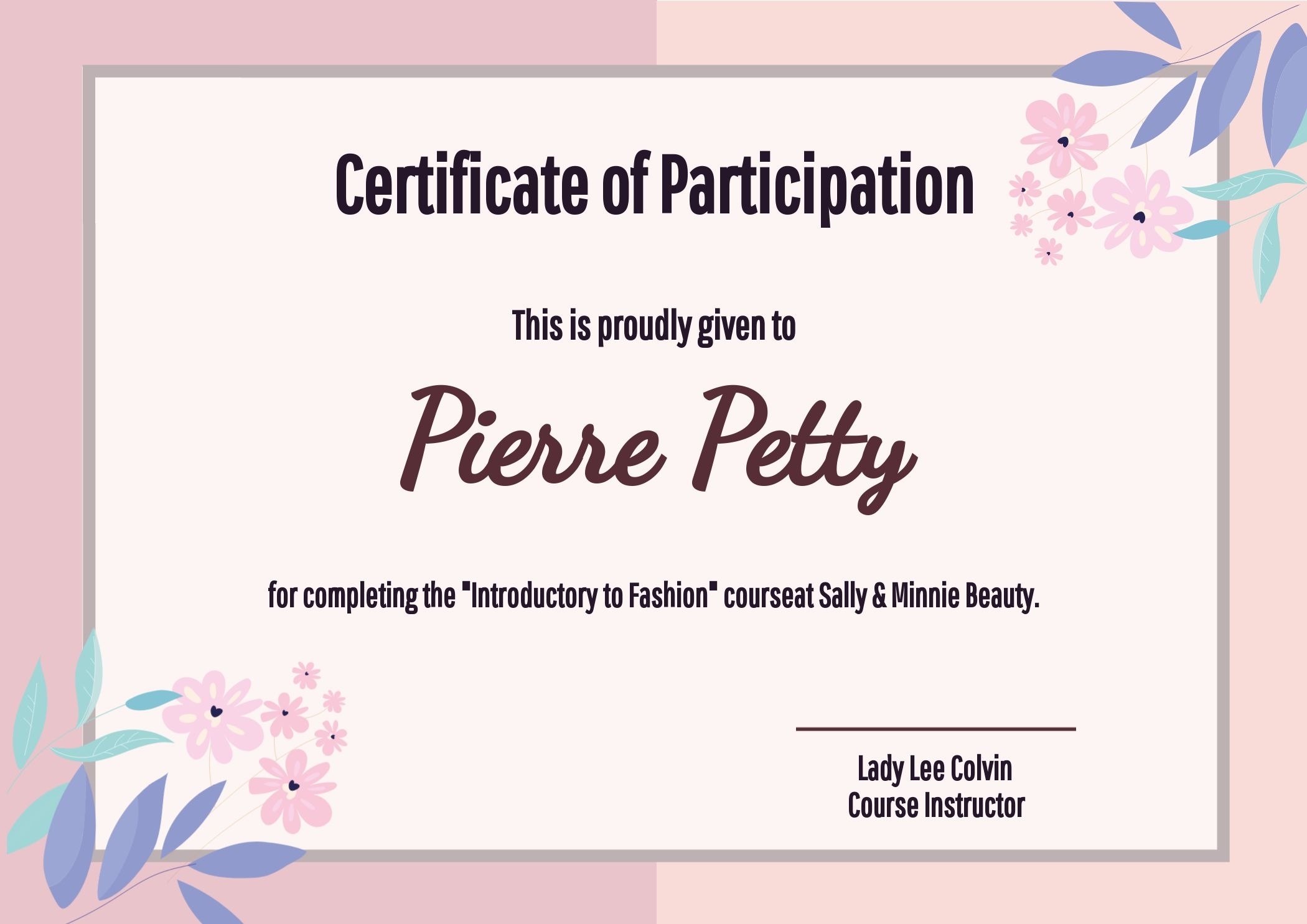 Floral Certificate Of Participation Template - Mediamodifier pertaining to Certificate Of Participation Template Doc