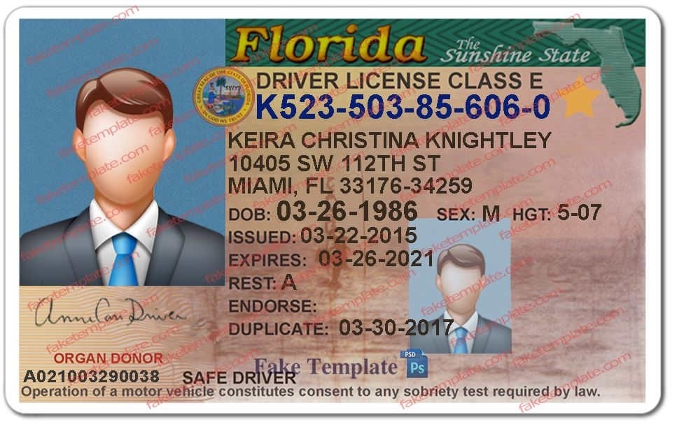 Florida Driver License Template V2 – Fake Florida Driver License Throughout Florida Id Card Template
