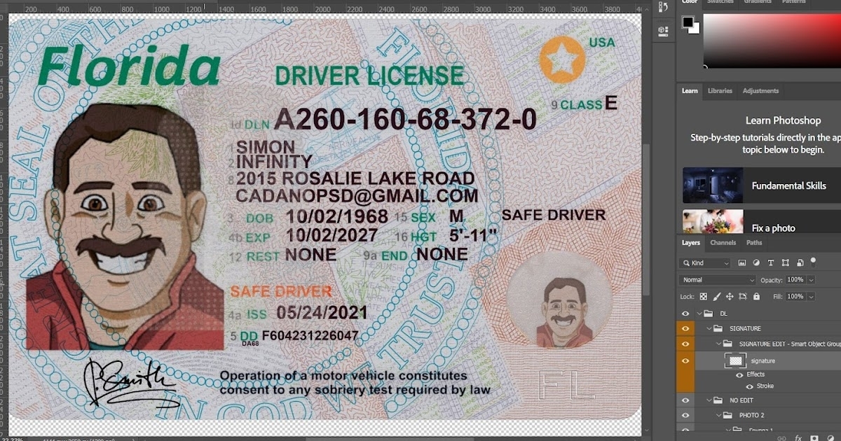 Florida (Fl) Driver License Psd Template Intended For Florida Id Card Template