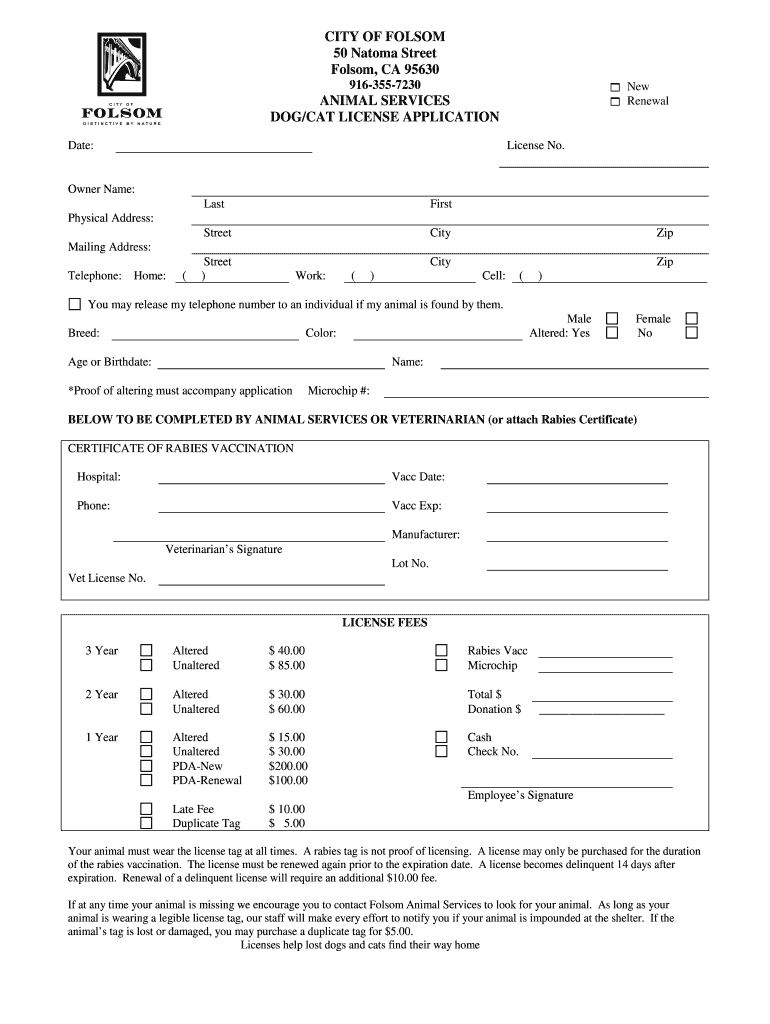 Folsom Dog License – Fill Out And Sign Printable Pdf Template | Signnow Regarding Rabies Vaccine Certificate Template