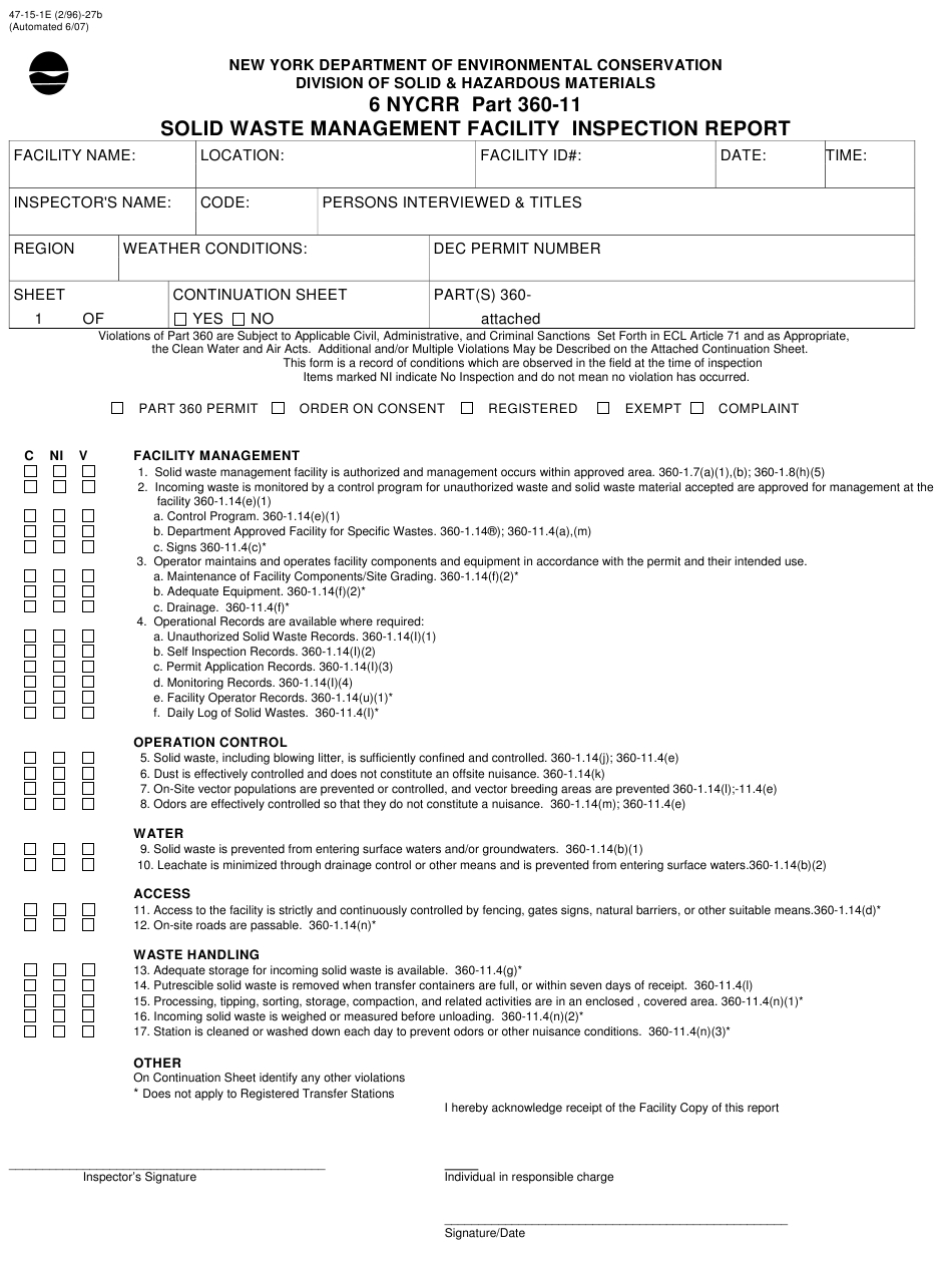 Form 47 15 1E Download Printable Pdf Or Fill Online Solid Waste Intended For Waste Management Report Template