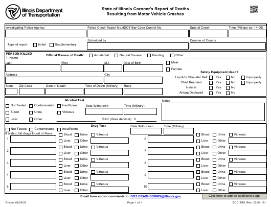 Form Bdc Sr8 Download Fillable Pdf Or Fill Online State Of Illinois Within Coroner's Report Template