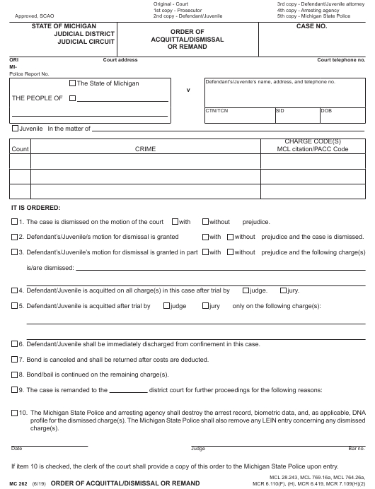 Form Mc262 Download Fillable Pdf Or Fill Online Order Of Acquittal Within Acquittal Report Template