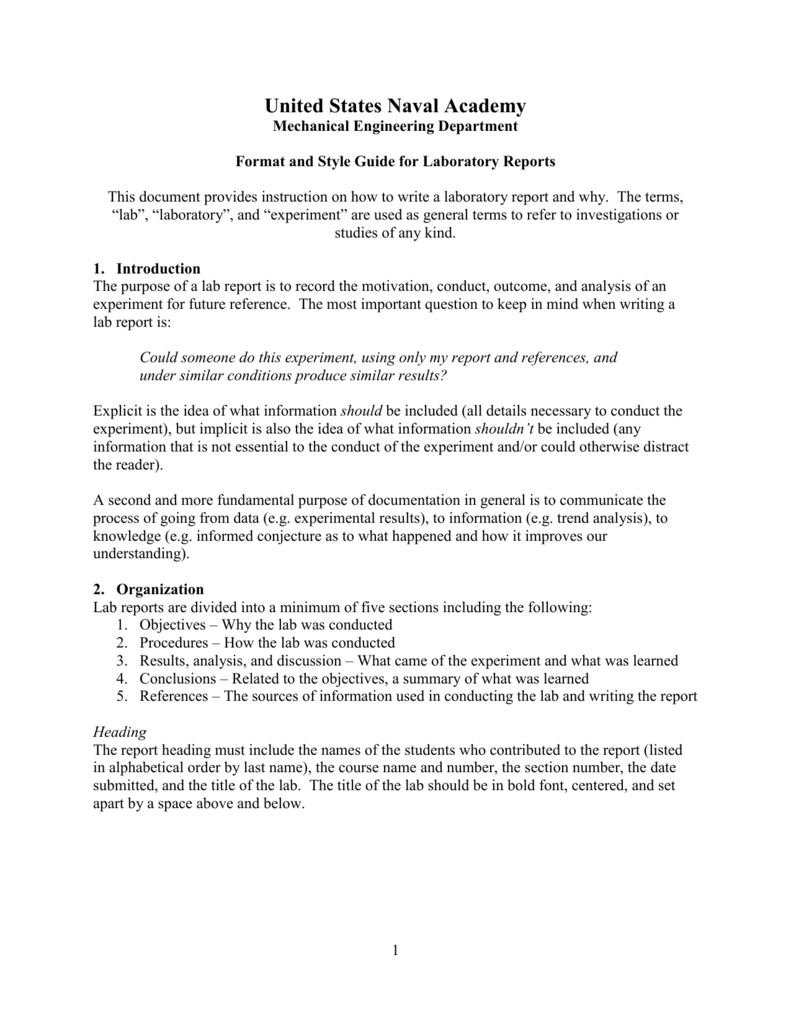 Format And Style Guide For Laboratory Reports Intended For Engineering Lab Report Template