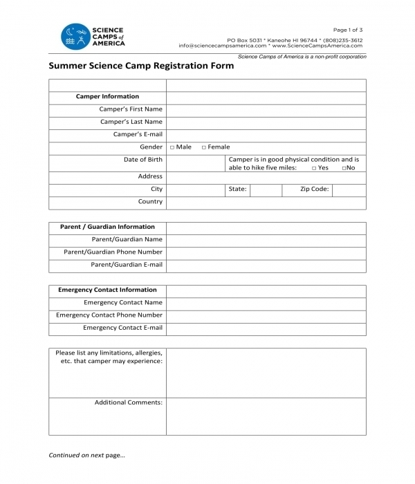 Free 11+ Printable Summer Camp Registration Forms In Pdf | Ms Word Throughout Camp Registration Form Template Word