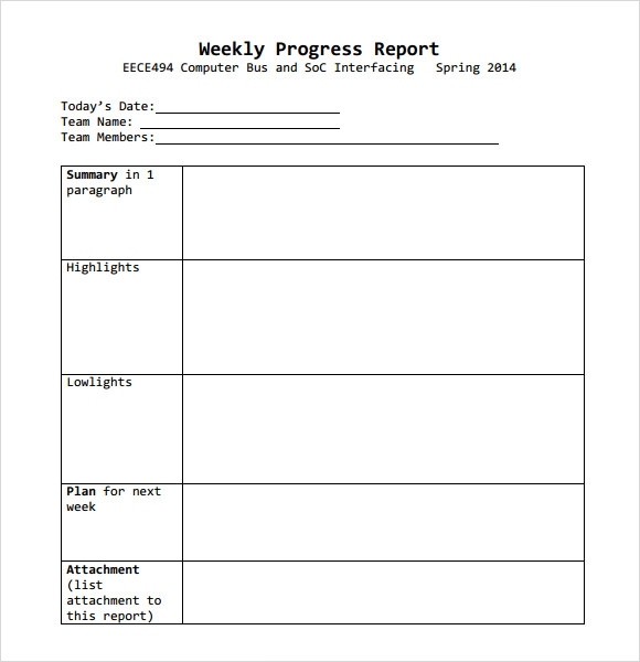 Free 13+ Sample Weekly Progress Reports In Pdf | Ms Word Within Job Progress Report Template