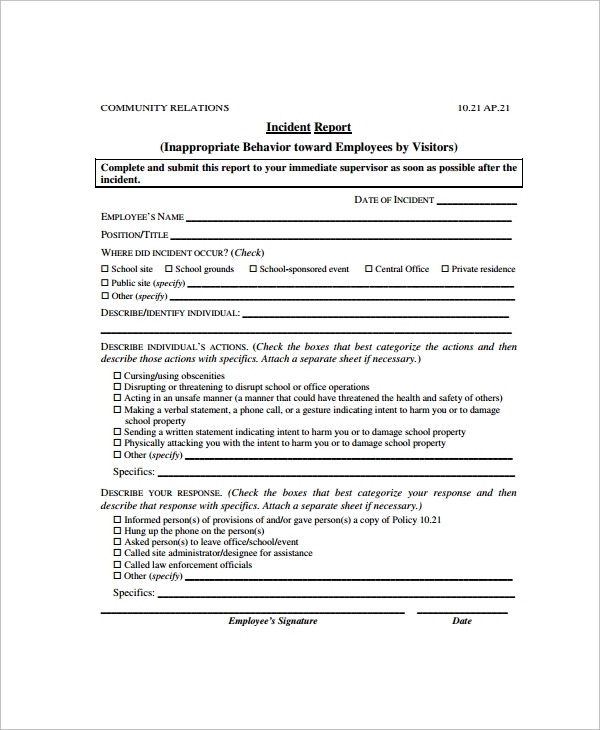 Free 16+ Employee Incident Report Templates In Pdf | Ms Word | Pages Pertaining To Employee Incident Report Templates