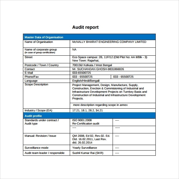 Free 16+ Sample Audit Reports In Pdf | Ms Word Within Information System Audit Report Template