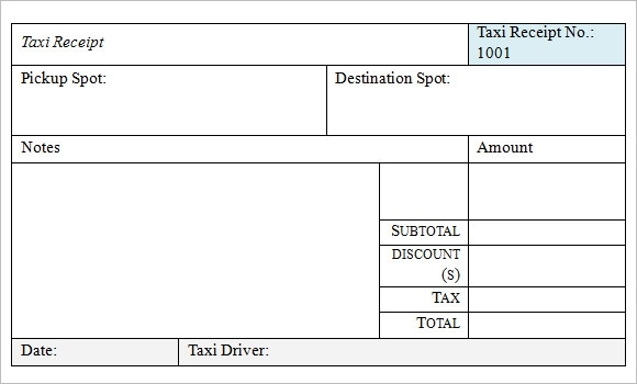 Free 18+ Taxi Receipt Templates In Google Docs | Google Sheets | Excel With Blank Taxi Receipt Template