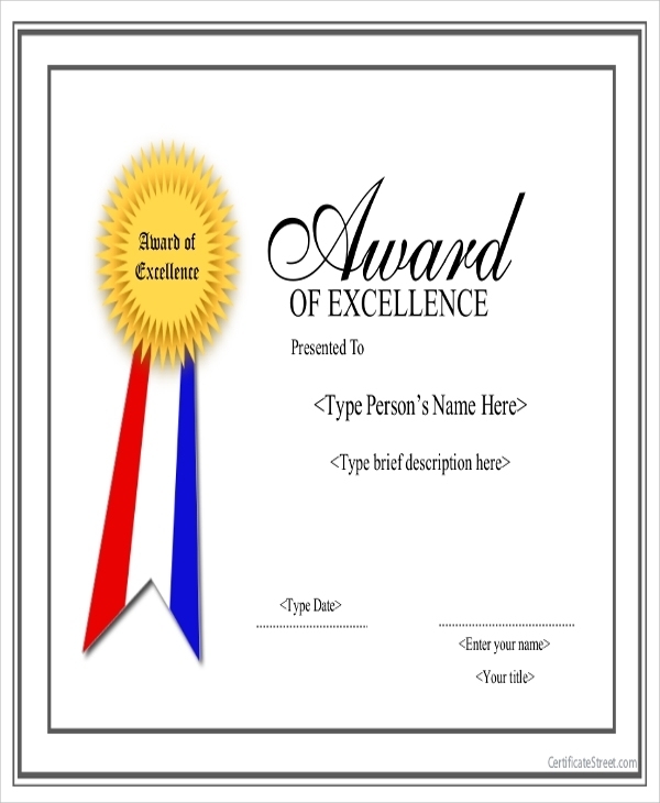 Free 19+ Sample Award Certificates In Ms Word | Psd | Ai | Eps In Template For Certificate Of Award