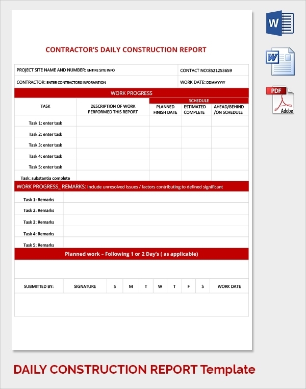 Free 21+ Sample Daily Work Report Templates In Pdf | Ms Word | Google Docs Throughout Construction Daily Progress Report Template