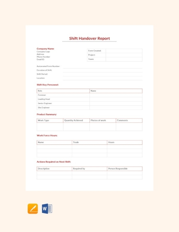 Free 37+ Handover Report Templates In Ms Word | Pdf | Google Docs With Shift Report Template