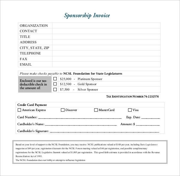 Free 47+ Sample Blank Invoice Templates In Ms Word | Google Docs For Blank Sponsorship Form Template