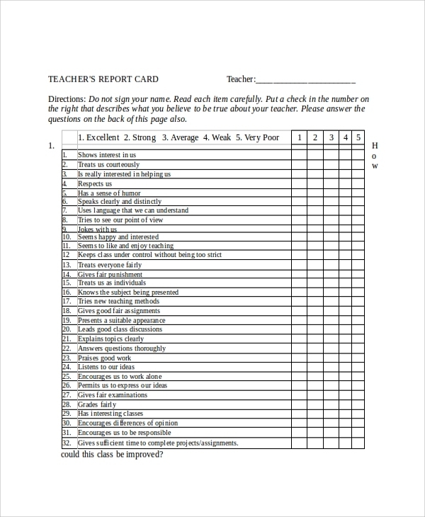 Free 6+ Sample Report Card Templates In Pdf | Ms Word For Report Card Template Pdf