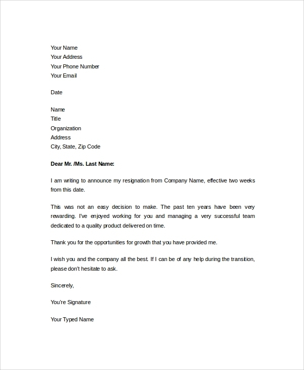 Free 7+ 2 Week Notice Letter Samples Documents In Ms Word Throughout 2 Weeks Notice Template Word