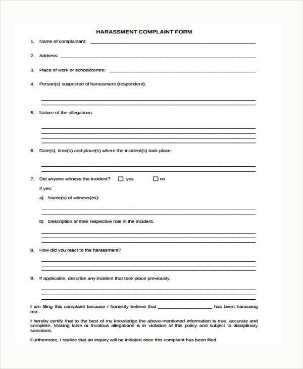 Free 7+ Sample Harassment Complaint Forms In Ms Word | Pdf Inside Sexual Harassment Investigation Report Template