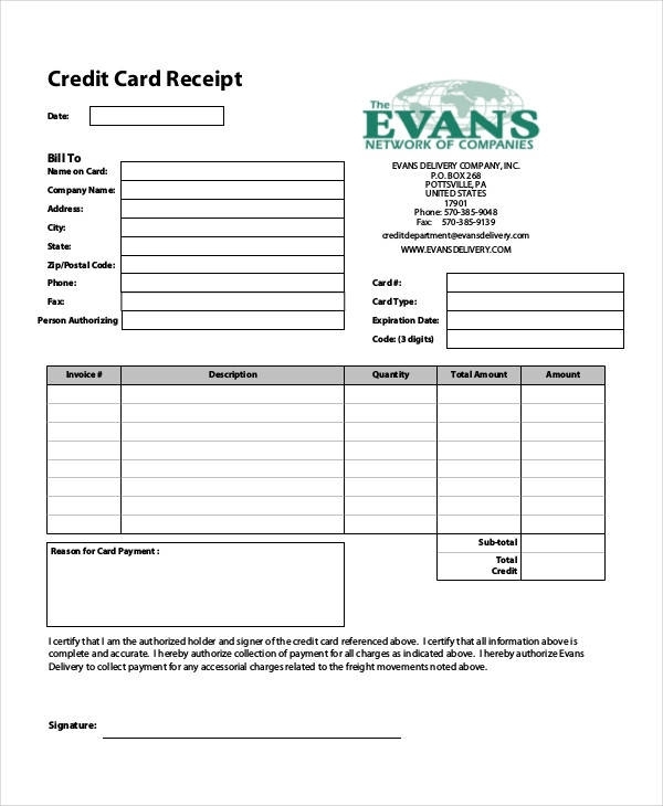 Free 8+ Credit Card Receipt Templates In Pdf Within Order Form With Credit Card Template