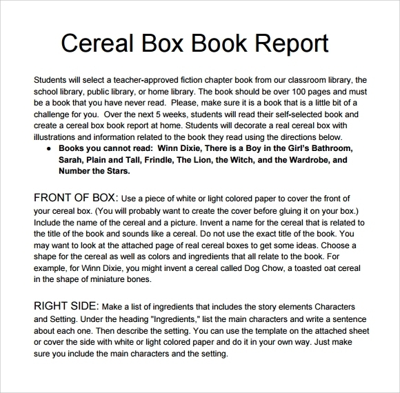Free 8+ Sample Cereal Box Book Report Templates In Pdf | Ms Word Within Cereal Box Book Report Template