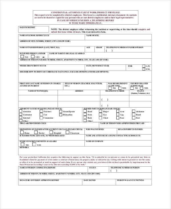 Free 8+ Sample Incident Report Forms In Pdf | Ms Word inside Incident Report Form Template Qld