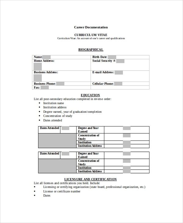 Free 8+ Sample Resume Templates In Ms Word With Blank Resume Templates For Microsoft Word