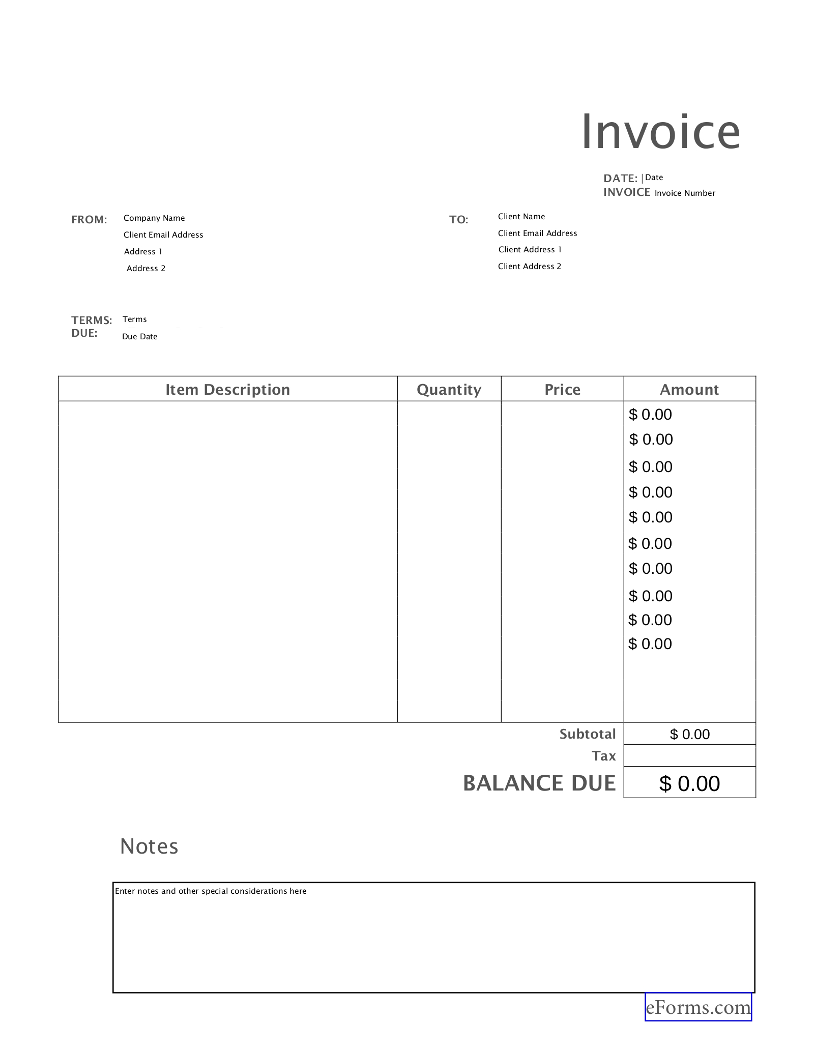 Free Blank Invoice Templates – Pdf – Eforms With Free Printable Invoice Template Microsoft Word
