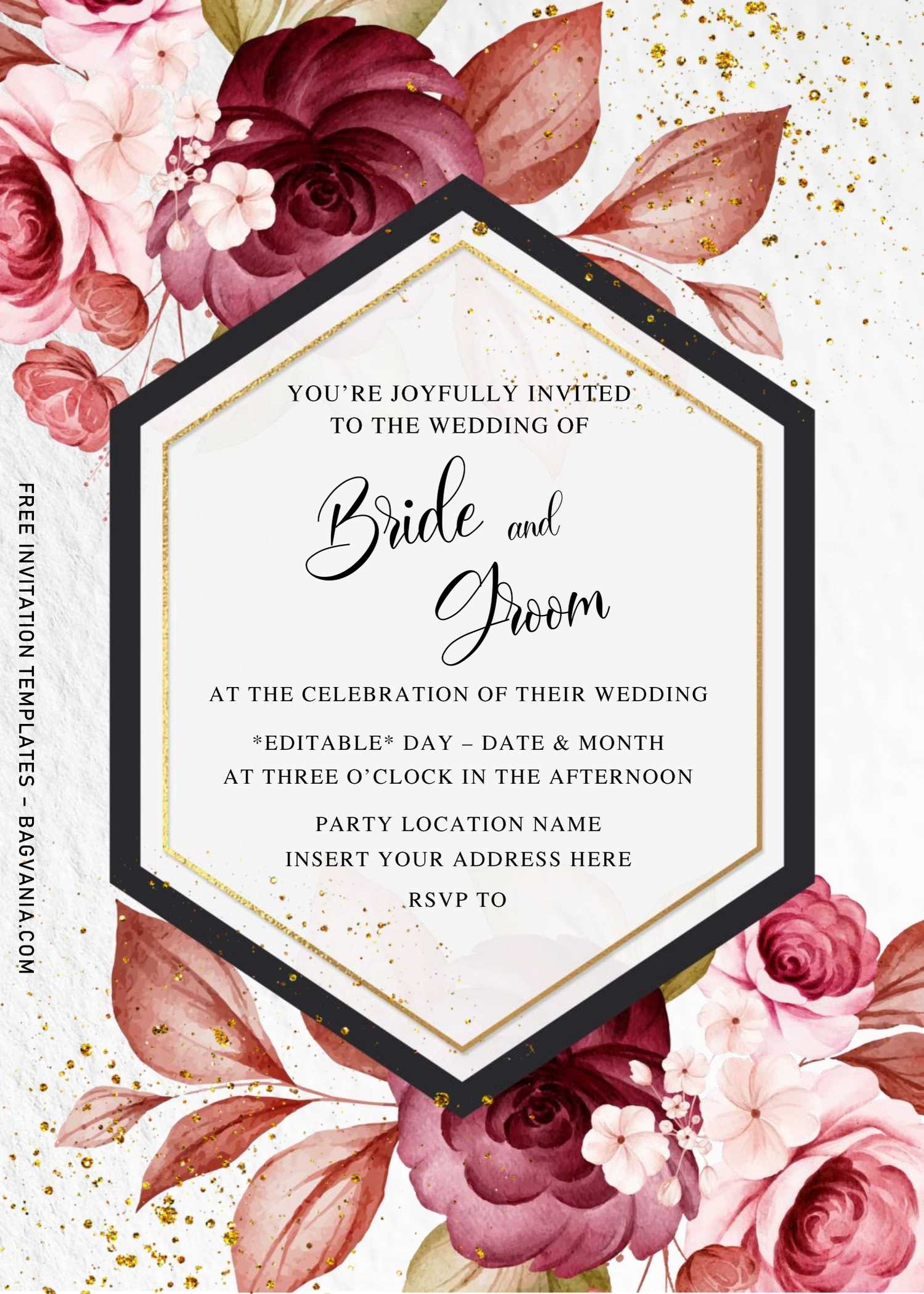 Free Burgundy Floral Wedding Invitation Templates For Word | Free Throughout Engagement Invitation Card Template