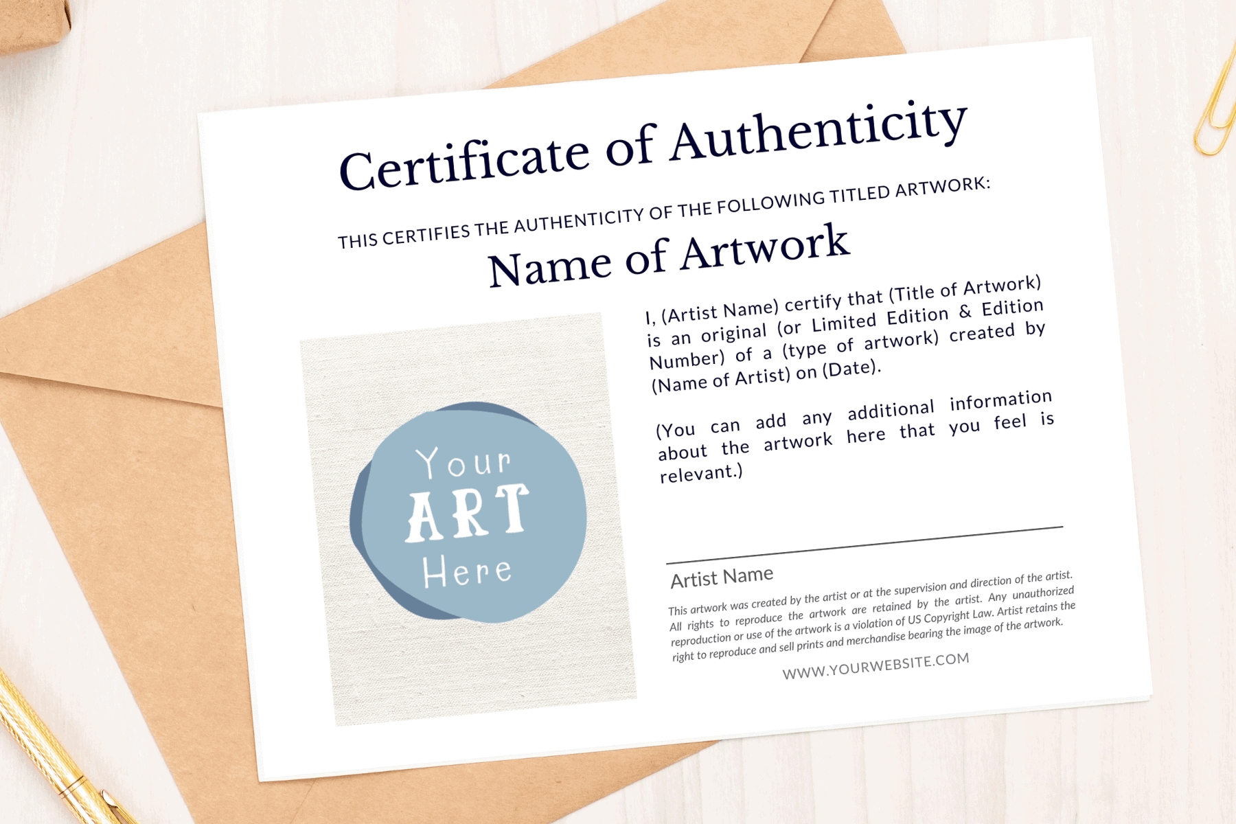 Free Certificate Of Authenticity – Art & Prosper Intended For Certificate Of Authenticity Template