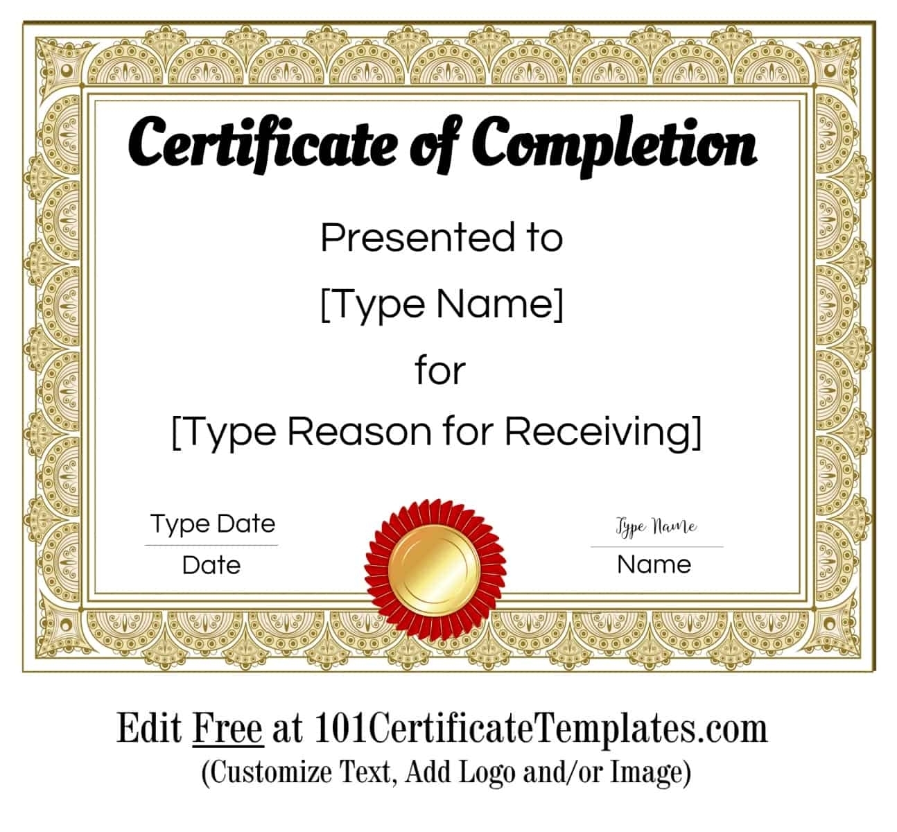 Free Certificate Of Completion | Customize Online Then Print With Regard To Certification Of Completion Template