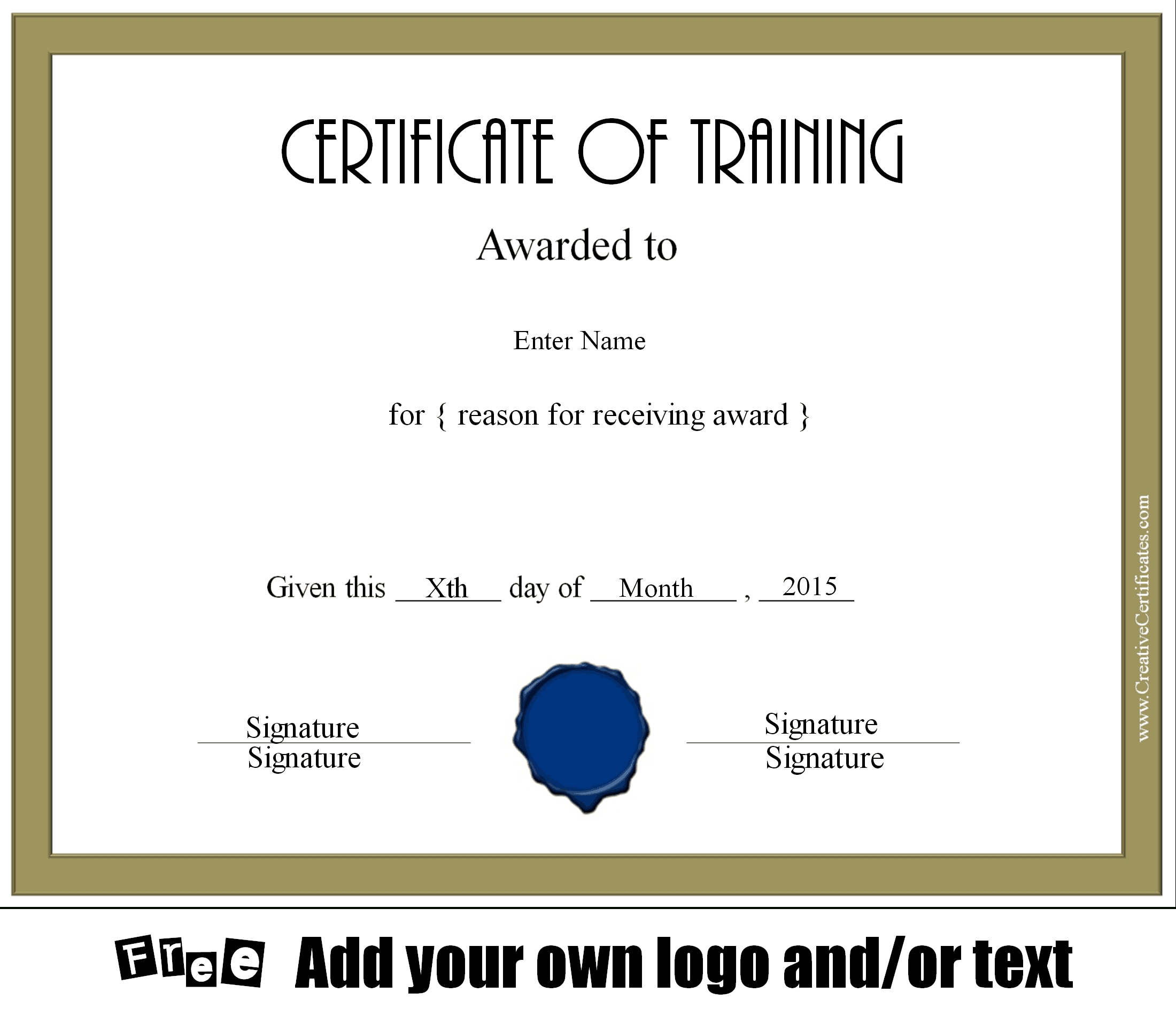 Free Certificate Of Training Template – Customizable For Template For Training Certificate