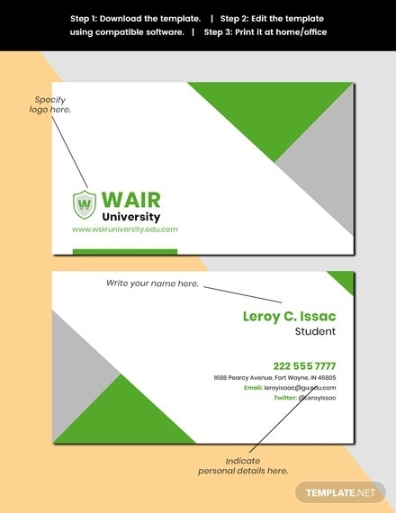 Free College Student Business Card Template - Word, Apple Pages, Psd with Student Business Card Template