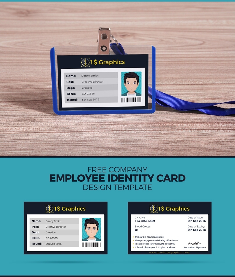 Free Company Employee Identity Card Design Template – One Dollar Graphics For Personal Identification Card Template