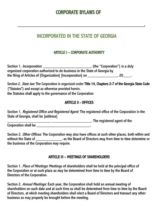Free Corporate Bylaws Templates (Word - Pdf) throughout Corporate Bylaws Template Word