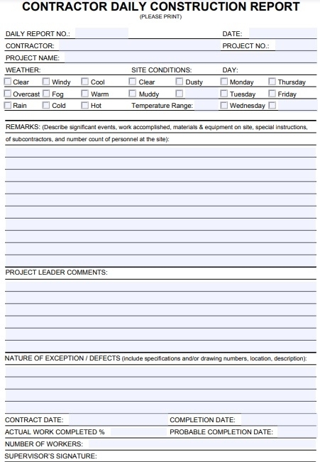 Free Daily Construction Report Template (Excel, Word, Pdf) – Excel Tmp With Regard To Free Construction Daily Report Template