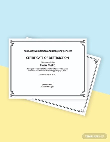 Free Destruction Certificate Templates - Word | Template Pertaining To Certificate Of Destruction Template